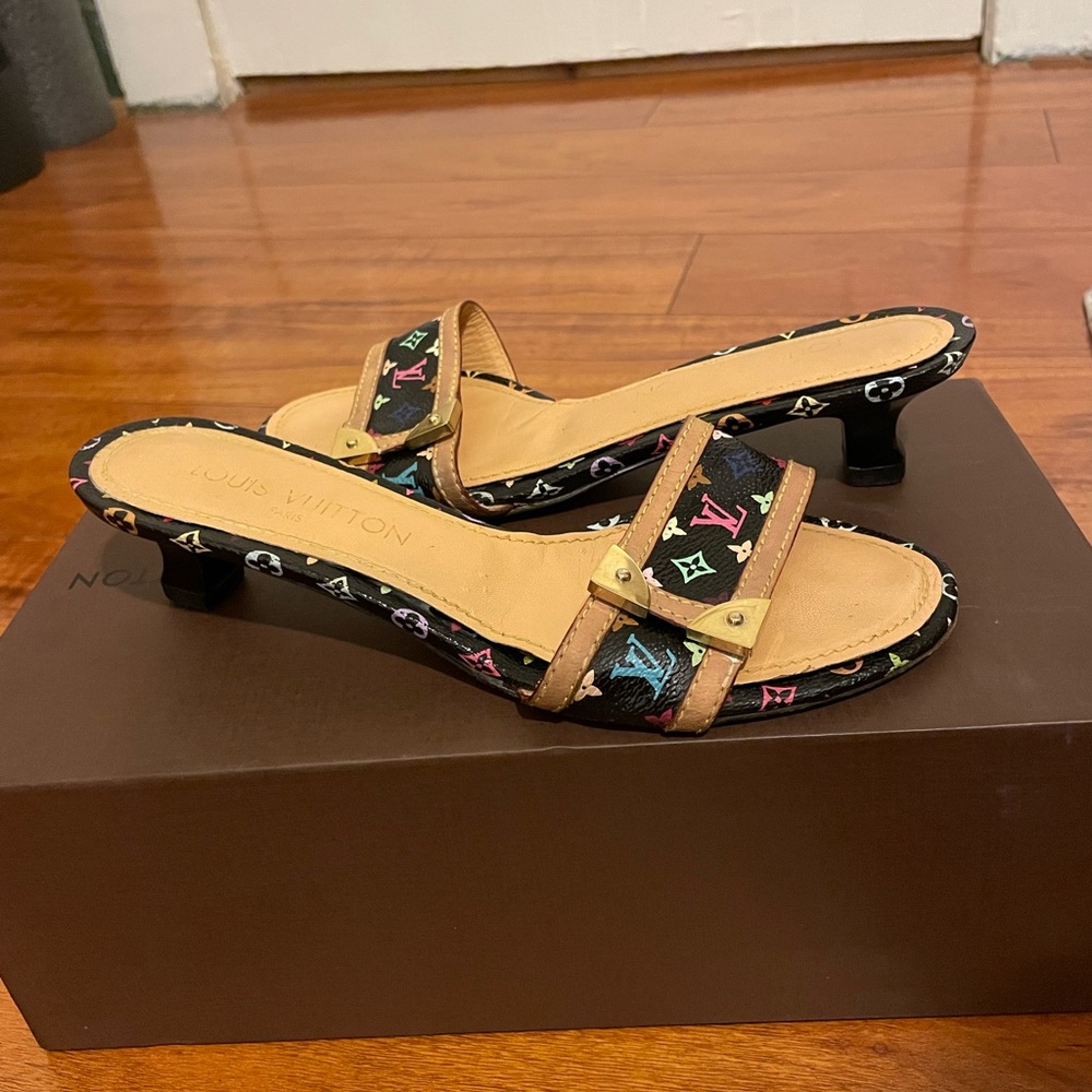 Louis Vuitton Black Multicolor Heeled Sandals